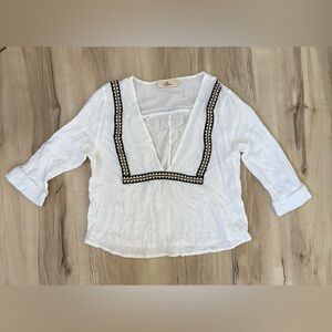 Elodie White Blouse with Black and Gold Accents
